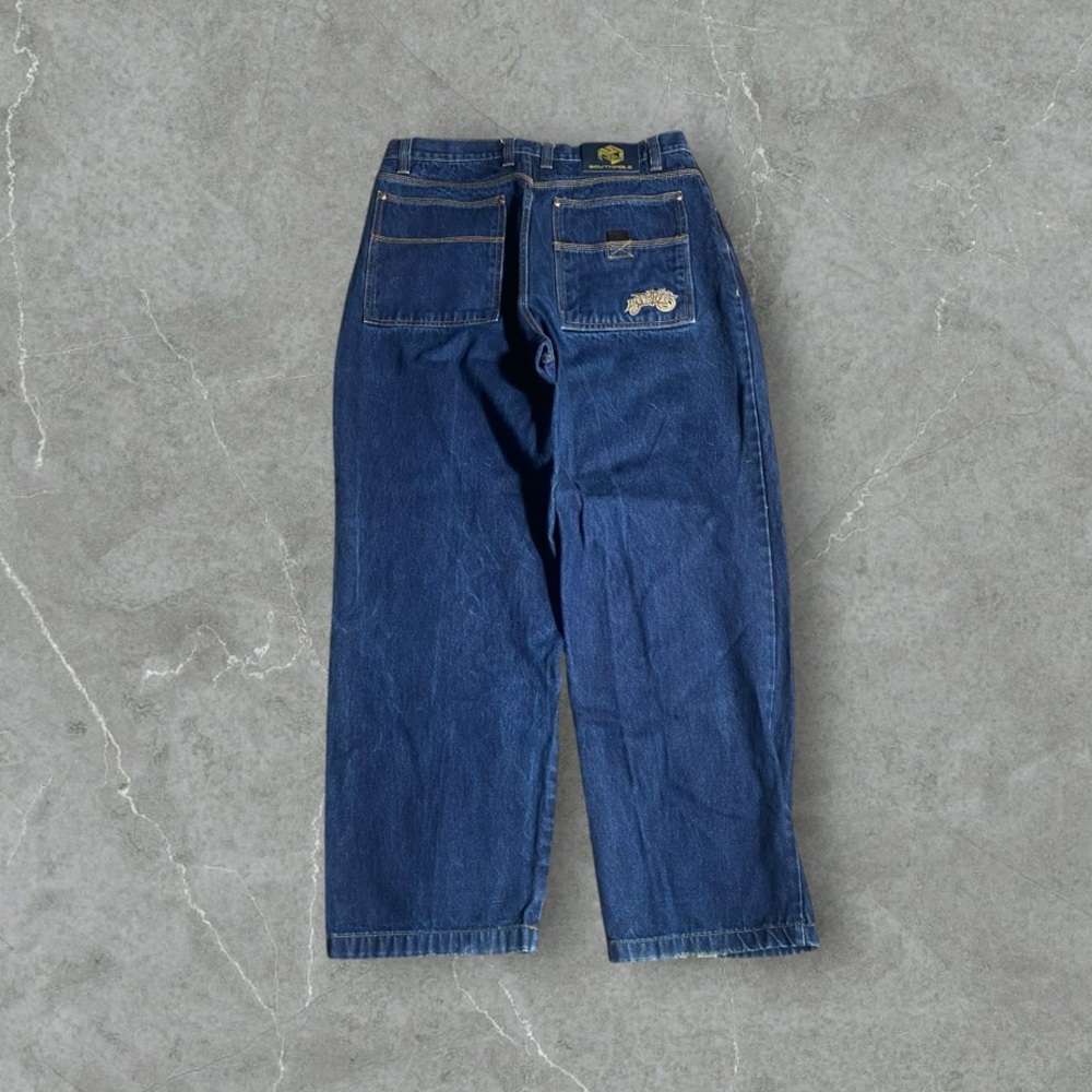 Southpole Jeans Men 36x32 Blue VTG Y2K Embroidered Baggy Wide Leg Spellout 2000s